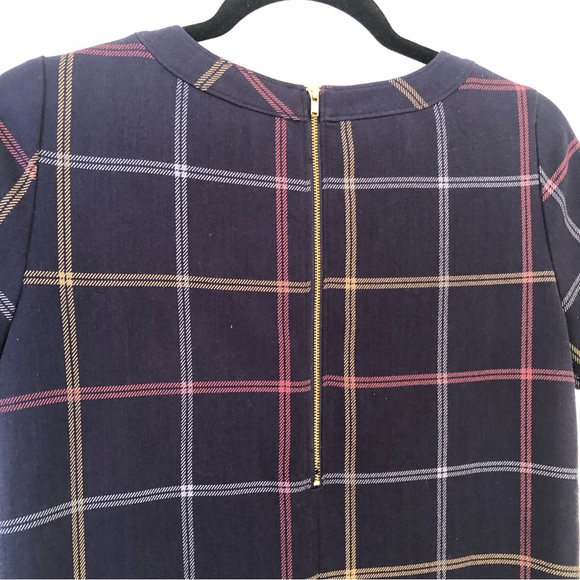 J Crew Plaid Shift Dress Short Sleeve Navy Blue Size 00 - Picture 6 of 10